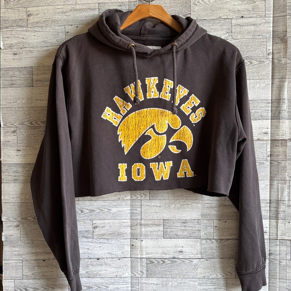 Iowa Hawkeyes gray distressed Cropped Hoodie Sweatshirt‎ Tailgate Size large